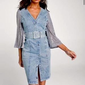 Sequin Sleeve Denim Dress